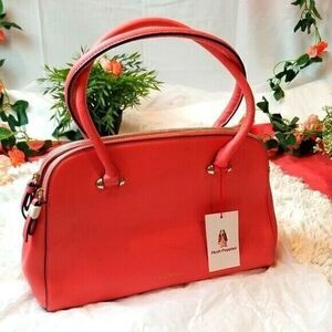 Hush Puppies Medium Dome Satchel Handbag Coral Vegan‎ Leather